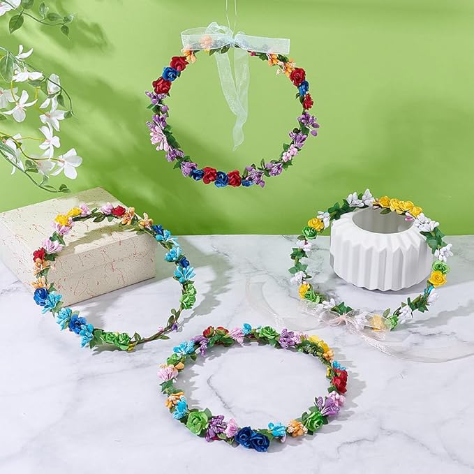 INFUNLY 12Sets DIY Flower Crowns Making Kit Fairy Flower Headbands and Bracelets Make Your Own Flower Wreath Handmade Floral Garland Kit Floral Crowns Head Hair Accessories for Wedding Birthday Party