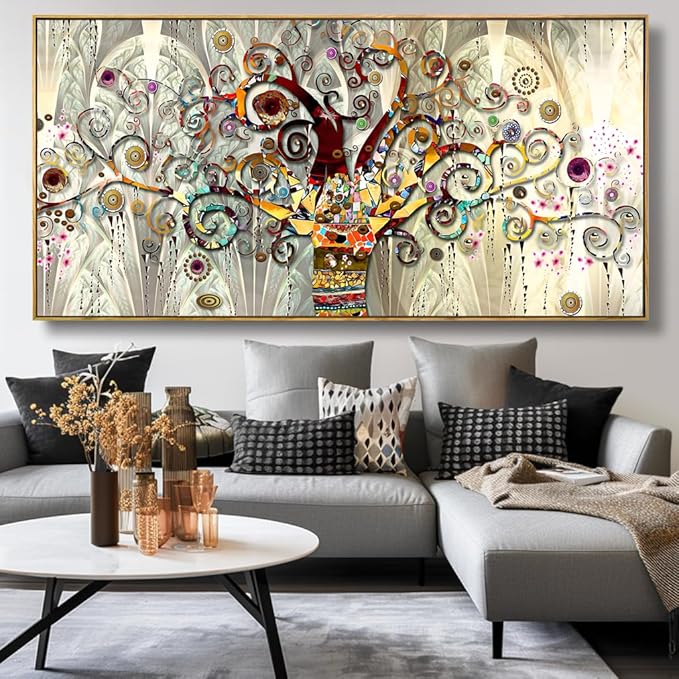 Wall Art Abstract Art Paintings Tree of Life Posters Prints Landscape Picture Colorful Modern Canvas Painting for Living Room Bedroom Office Large Decor 24"x48" with Frame