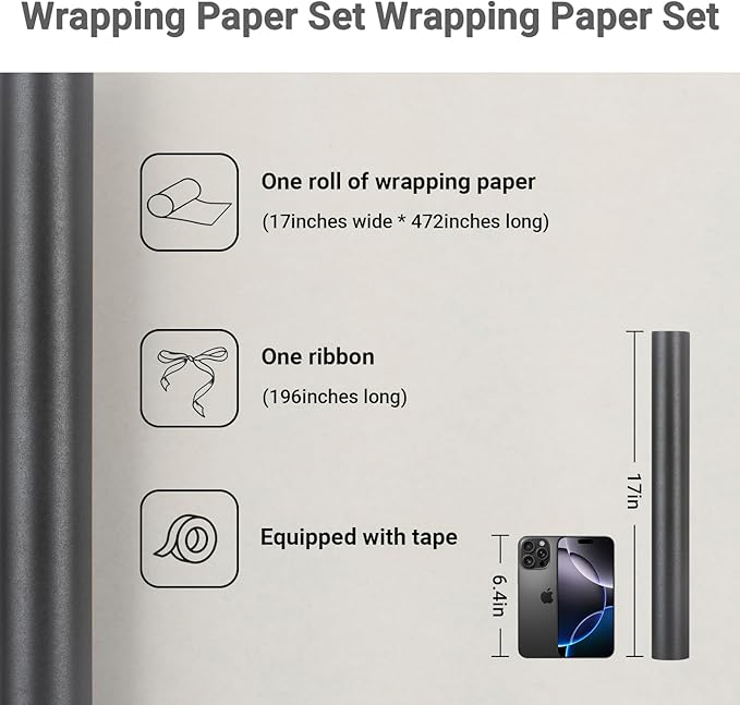 Rumvan Black Matte Wrapping Paper16.9 Inches X 39.3 Feet,Solid Color pearlescent Gift Wrapping Paper,Perfect for Valentine's Day,Birthday,Christmas,Graduation,Baby Shower,DIY Bouquet (Black colour)