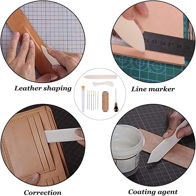 11 Pieces Bookbinding Kit Starter Tools Set Bone Folder Paper Creaser, Waxed Thread, Awl, Large-Eye Needles for DIY Bookbinding Crafts and Sewing Supplies
