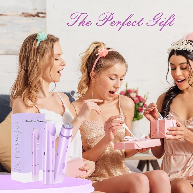 2025 New 2 in 1 Bikini Trimmer for Women, Bikini Shaver with Dual Head, Painless Smooth Shave & Gentle Pubic Hair Removal, Cordless & IPX7 Waterproof Electric Trimmer for Sensitive Skin (Purple)
