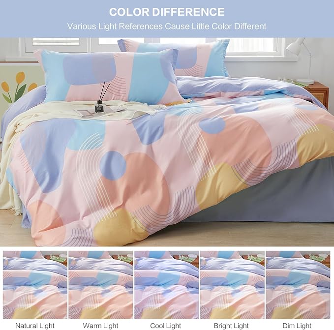 SAPHREAS Orange Blue Geometric Blocks Duvet Cover Set Queen Size 3pcs 100% Cotton Colorful Bubble Bedding Comforter Cover Set 1 Duvet Cover 2 Pillow Shams