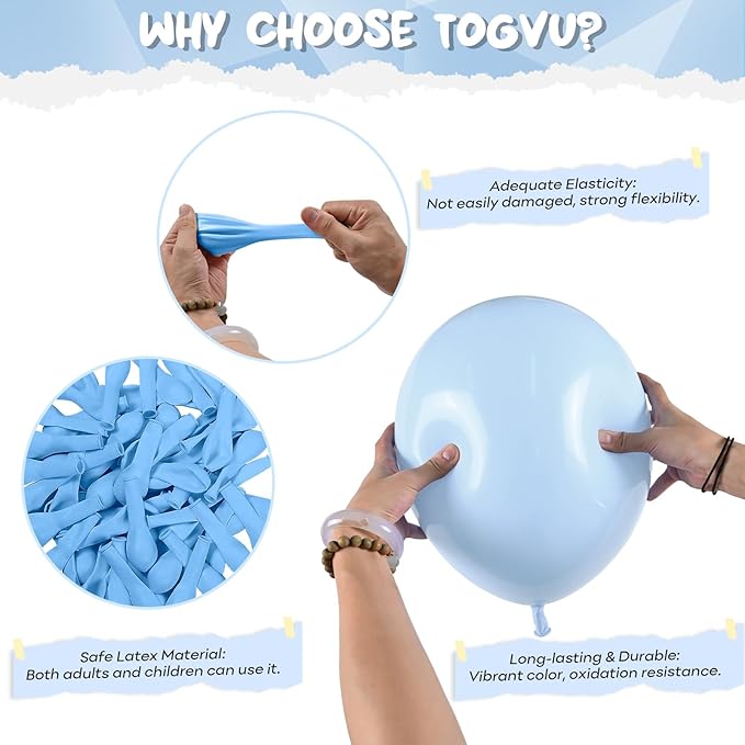 Togvu Pastel Blue Balloons Different Sizes, 123 Packs Blue Balloons, Pack of 18 12 10 5 Inch Baby Blue Balloons Garland Arch Kit for Birthday Baby Shower Gender Reveal Wedding Decoration