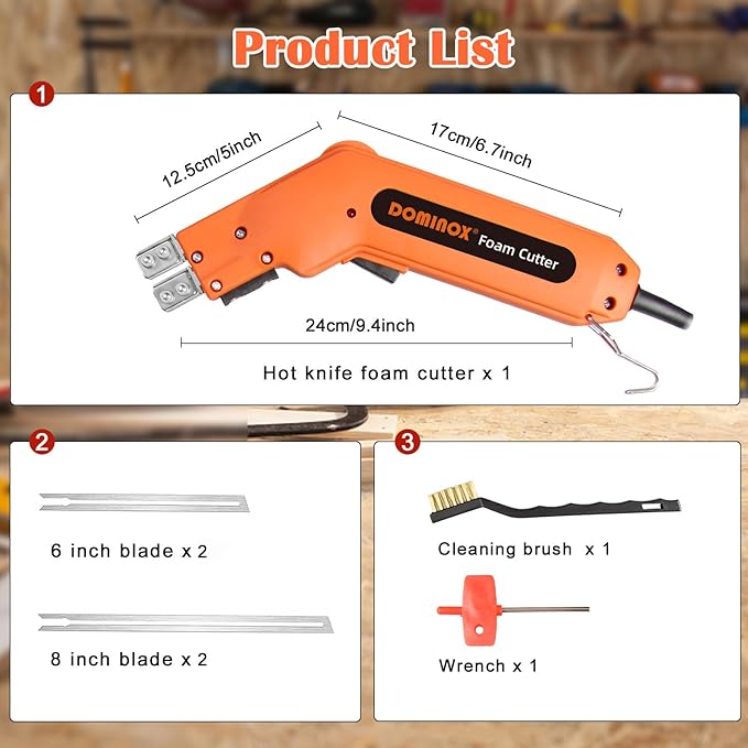 DOMINOX Hot Knife Foam Cutter with 4 Blades, Foam Cutting Tool Kit, Heavy-duty Case Styrofoam Cutter for Cutting Foam Board Insulation, EPP, EPS, XPS, EVA, EPE, PU, KT Board, Sponge, Nylon
