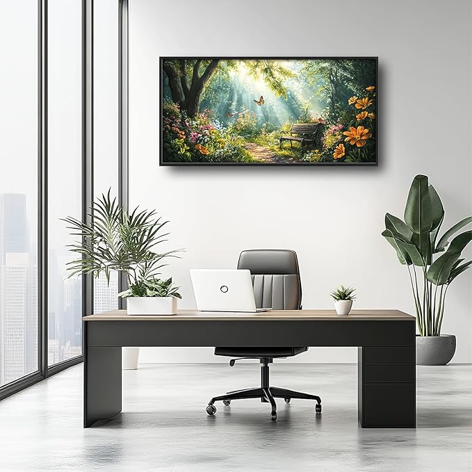 Green Forest Large Wall Art Garden Pictures Wall Decor Nature Sunlight Landscape Big Canvas Painting Prints Framed Artwork Home Decorations Above Bed for Bedroom Living Room Dining Room 60"x30"