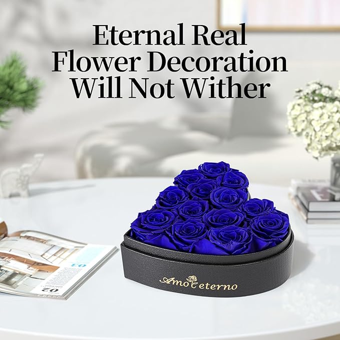 Flower, Forever Roses in A Box, Fresh Flowers, Birthday Gifts for Her, Women, Mom, Girlfriend, Wife, Grandma,Blue Forever Rose