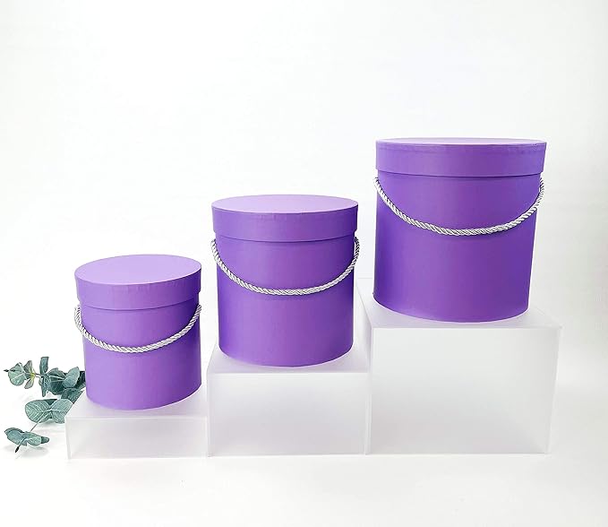 UNIKPACKAGING Premium Quality Round Flower Box, Gift Boxes for Luxury Flower and Gift Arrangements, Set of 3 pcs (Lavender)