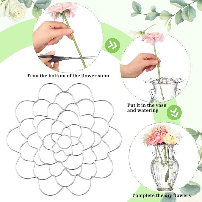 Hotop 3 Pcs Flower Arrangement Holder Floral Grid Flower Frog Tool Wire Stainless Steel Easy Arranger Floral Organizer for Vase Stems Bouquets(4.92'' Dia,Lovely Style)