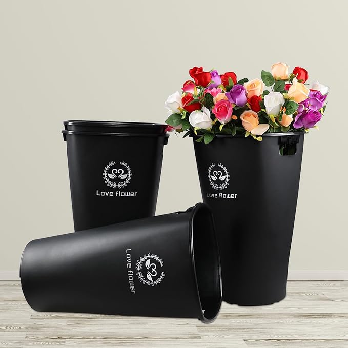 Pekky 20 Inches Plastic Floral Buckets for Cut Flowers, 4 Pack Plastic Flower Bucket Vases, Black Flower Display Buckets