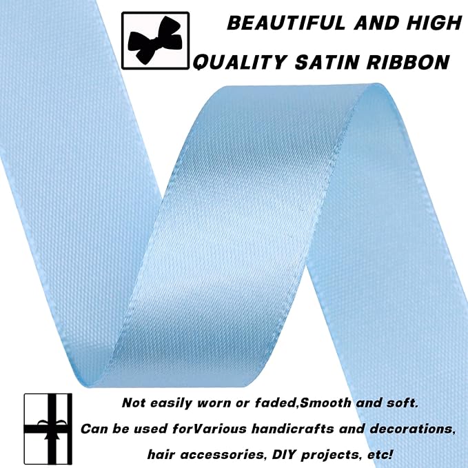 7/8 Inch 30 Yards Sky Blue Satin Craft Ribbon-Single Face Polyester Ribbon for Handmade Roses,Gift Wrapping,Timeless Flower,Bouquets,Wedding and Party Decoration