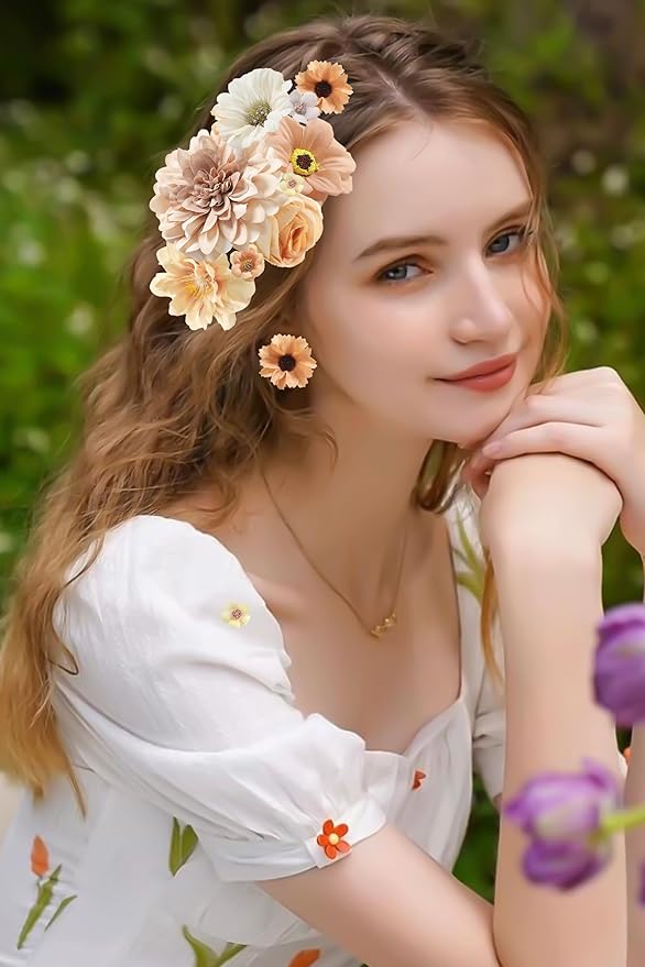 Fake Flower Heads Mini Artificial Flower Brown Faux Dahlia Rose Flowers for Crafts Cake Blossom Wreath Bouquets for Wedding Bridal Party Baby Shower Graduation Season Home Decor