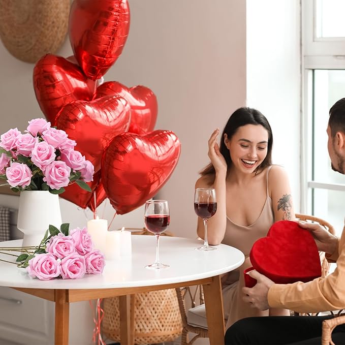 Jexine 60 PCS Artificial Roses Bulk Silk Flowers with Long Stems, Realistic Faux Rose Bouquet for Wedding Centerpieces, Valentine’s Party, Home Decor(Pink)