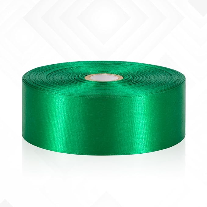 Green Ribbon 1-1/2 Inch x 60 Yards, Green Satin Ribbon for Crafts, Gift Wrapping, Flower Bouquet, Handmade Roses, Christmas, Wedding and Festival Decor