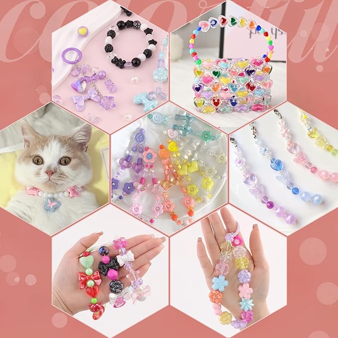 Assorted Acrylic Beads, 130-180PCS 3 Mixed Colors Cute Beads for Bracelet Making, GummyBear Bow Flower Kawaii Charms for Jewelry Making DIY Necklace Keychain Phone Charm Christmas Gift