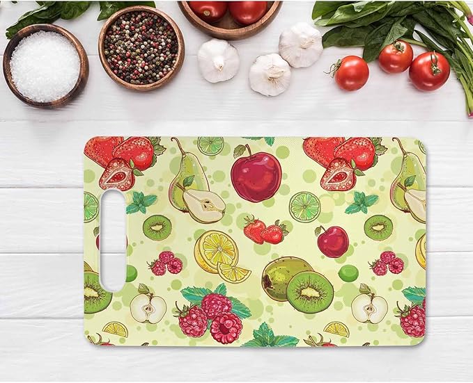 Fruits Berries Cutting Boards Green Kiwi Strawberry Raspberry Pear Lemon Lime Cutting Boards Kitchen Chopping Board with Handles Non Slip Plastic 16 x 10 x 0.24 Inch