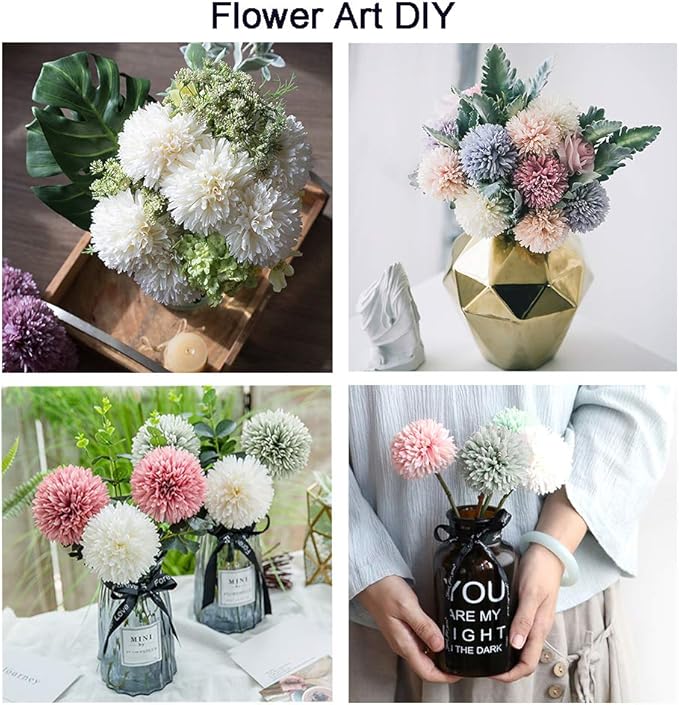 10Pcs Artificial Fake Flower Plants Silk Chrysanthemum Ball Hydrangea Arrangements Wedding Bouquets Decor Home Kitchen Garden Party Table Floral Centerpieces DIY (Black)