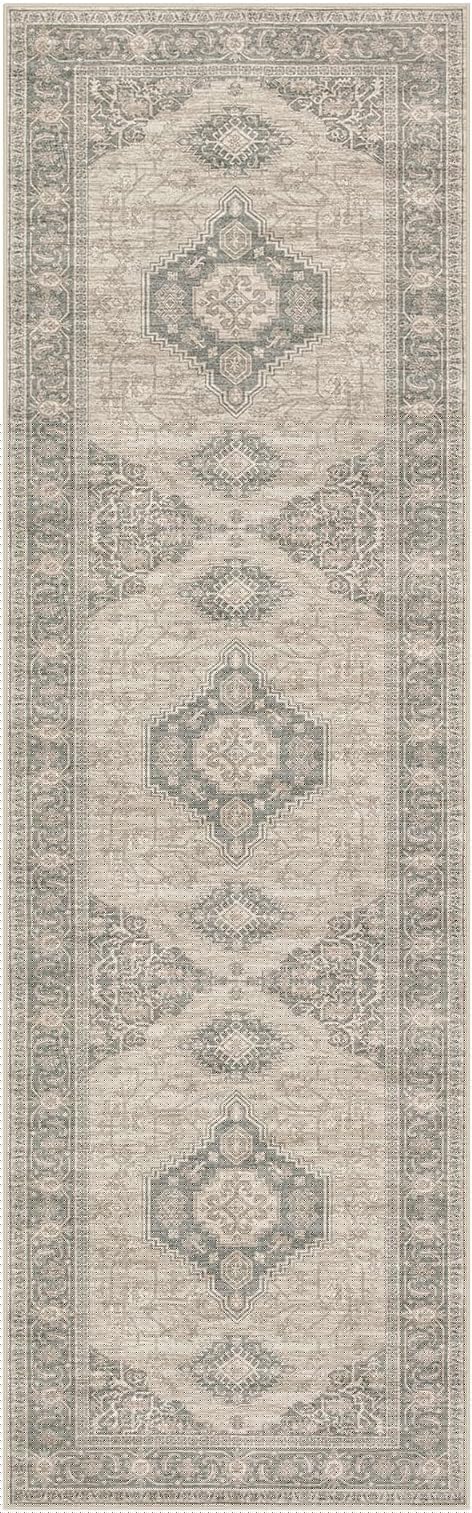 Lahome Oriental Hallway Runner Rug Non Slip, 2.5x8 Kitchen Washable Runner Soft Hallway Rug, Traditional Ultra-Thin Carpet for Bathroom Entryway Laundry Room, Grey/Brown