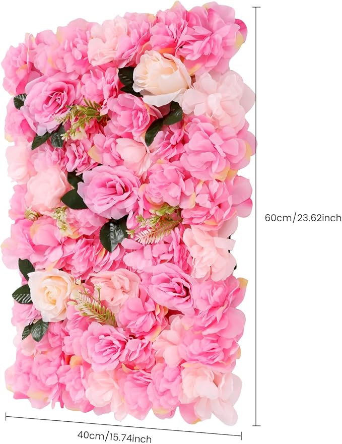 Flower Wall Panel Floral Backdrop,12 Pack Flower Wall Decor,Silk Rose Wall, Artificial Flower Backdrop Faux Flower Panel for Wedding (12PCS Dahlia, Rose)