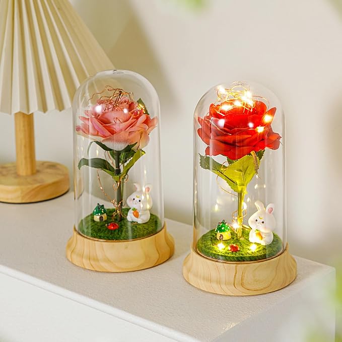 Levvohd Red Roses Birthday Gifts for Mom from Daughte, Beauty and The Beast Rose, Light Up Rose in Dome for Her Girlfriend Mom Christmas Mother Day Valentine Day Gift (Dragon)