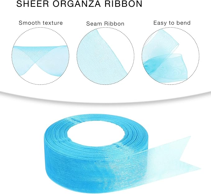 1.5 inch Sheer Organza Ribbon Lake Blue Chiffon Ribbon for Gift Wrapping Christmas Halloween Decoration Wedding Bouquet Crafts 50 Yards