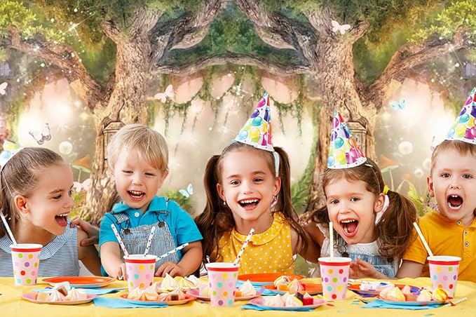 Leowefowa 8x6ft Jungle Forest Backdrops Fairytale Spring Enchanted Forest Dreamland Flowers Butterflies Photography Background for Baby Shower Kids Jungle Safari Birthday Party Photoshoot Studio Props
