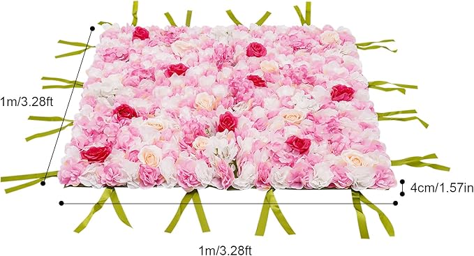 CNCEST Artificial Flower Wall Panels, Flower Wall Mat Silk Rose Flower Panels, Artificial Flower Wall Background (Type 3)