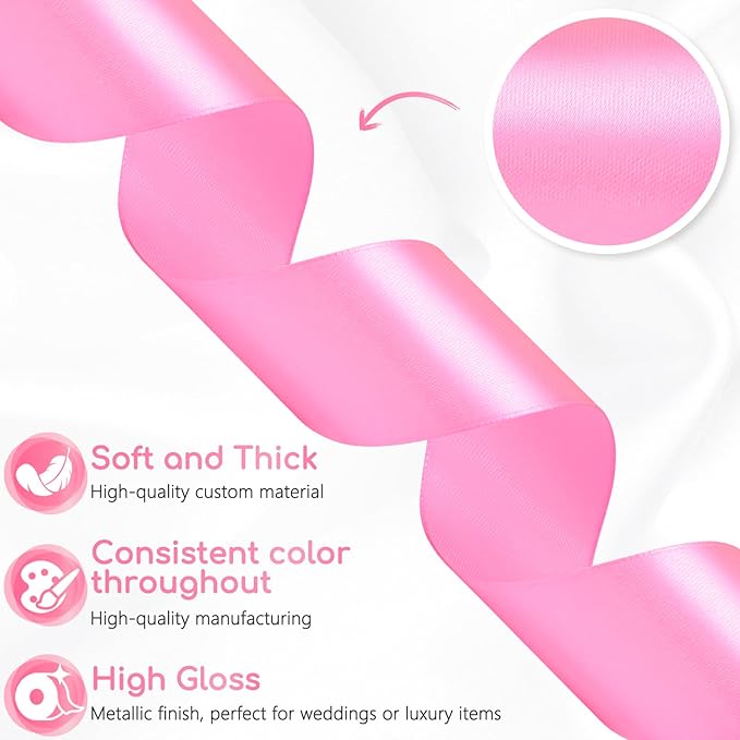 Flamingo Pink Ribbon 1-1/2 Inch 30 Yards Single Face Satin Ribbon for Flower Bouquet, Fabric Ribbon for Gift Wrapping Crafts Hair Accessories Sewing Wedding Christmas
