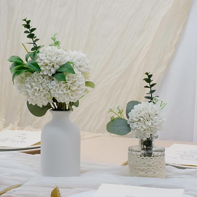 Artificial Flowers, 25pcs Realistic Artificial Rose for DIY Wedding Bouquets Centerpieces Arrangements, Sand White Dahlia Flowers with Stem for Bridal Shower Party