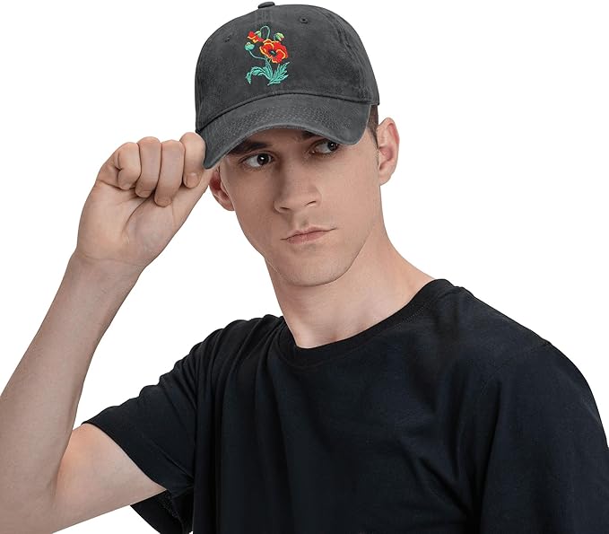 Cute Flower Hat, Elegant Floral Embroidered Adjustable Baseball Cap for Men Women, Gifts for Flower Lovers, Black