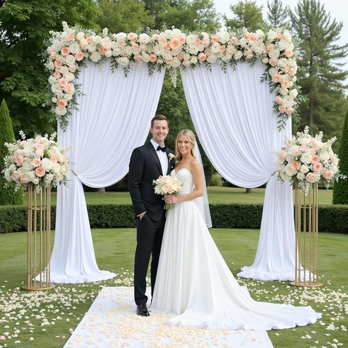 PartyVillage 10ft×15ft White Backdrop Curtain for Wedding Parties, 2 Panels Wrinkle Free 15 FT Long Polyester Photo Backdrop Drapes Back Drop Cloth for Birthday Photography Background