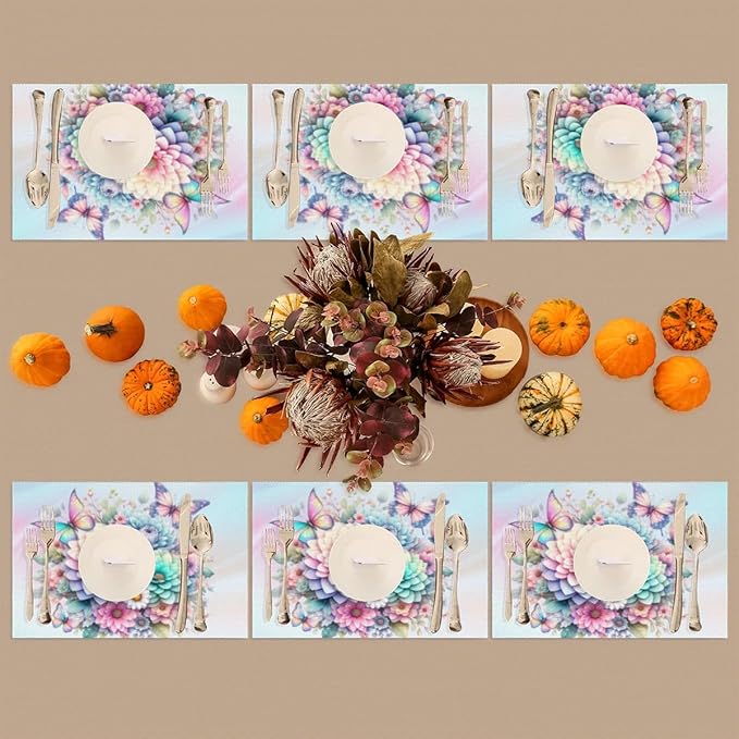 PVC Placemats Set of 1 Spring Flower Floral Wipeable Table Mats Washable Heat Resistant Non Slip Vinyl Dining Table Mat for Kithen Indoor Outdoor Patio Farmhouse Place Mats Decorative