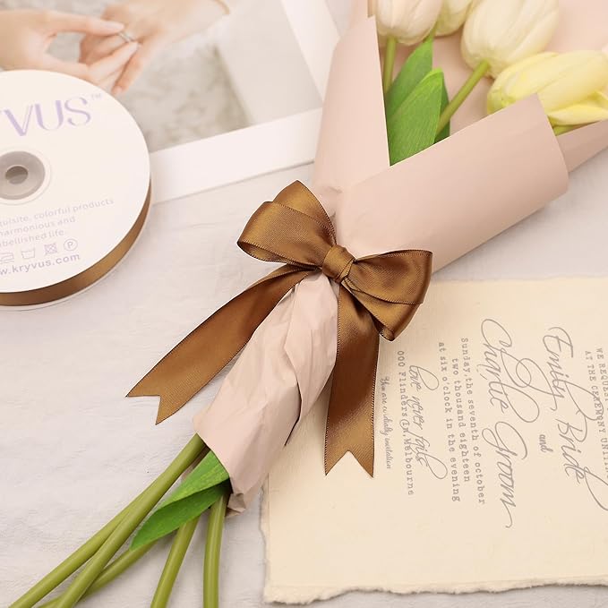 Antique Gold Satin Ribbon, Double Faced 7/8 Inch X 50 Yards Antique Gold Ribbon, Premium Satin Ribbon for Gift Wrapping, Crafts, Hair Bow Making, Sewing, Flower Bouquet, Wedding Party Decor