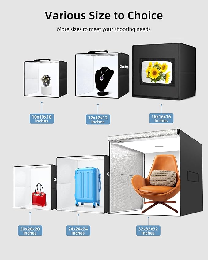 Glendan 32"x32" Light Box Photography, Large Photo Light Box with 3 Light Panels, 792 LED Beads, CRI >95, Professional Photo Booth Shooting Tent Kit with 4 Color Backdrops for Product Photography