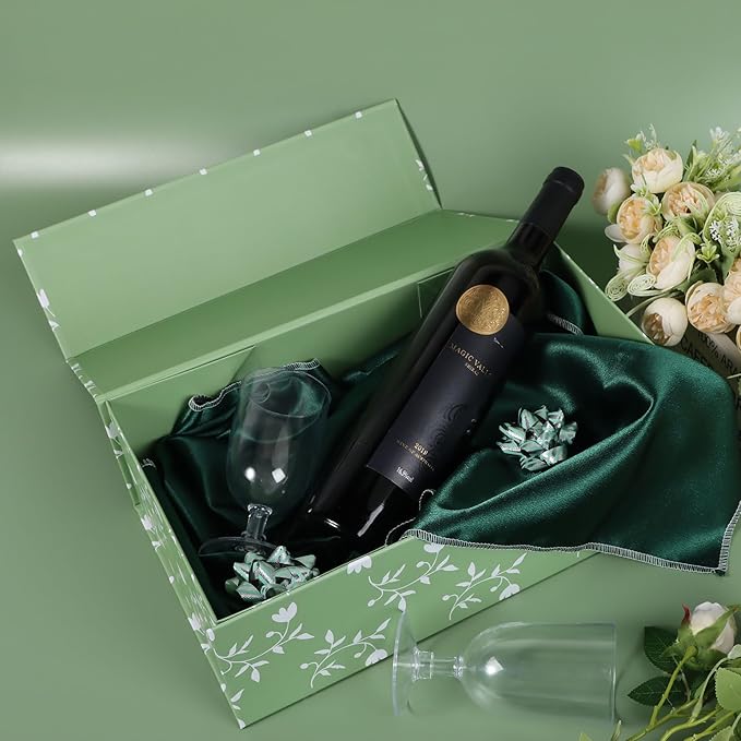 Green Leaves Gift Box with Magnetic Lids 13.8x8.3x4.4 in, Large Bridesmaid Proposal Boxes, Rectangle Wedding Decorative Storage Box 3 Pack
