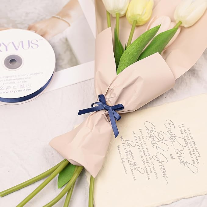 Navy Blue Satin Ribbon, Double Faced 1/4 Inch X 25 Yards Navy Blue Ribbon, Premium Satin Ribbon for Gift Wrapping, Crafts, Hair Bow Making, Sewing, Flower Bouquet, Wedding Party Decor