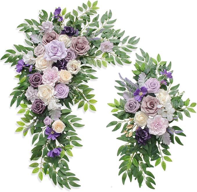 Wedding Arch, Artificial Flowers, Wedding Decor with Drapes (Set of 4),Be Suited to Banquet, Party, Wedding Decor Ceremony and Background Decoration (Purple)