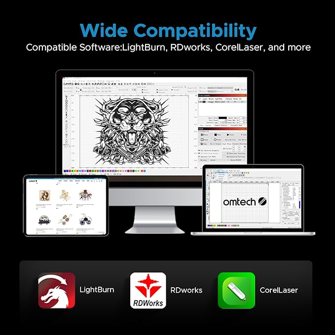 OMTech Pronto 100W CO2 Laser Engraver with Water Chiller&LightBurn, 28"x20" Laser Engraving Machine with Autofocus 2 Way Pass-Throughs Built-in Air Assist, Laser Cutter for Wood Glass Acrylic More