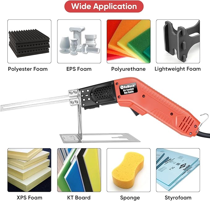 ROMECH Foam Cutter Pro Electric Hot Knife, 200W Air Cooled Styrofoam Cutting Tool Kit- with Heavy-duty Case Blades & Accessories RM-009 (200W Air Cooled)