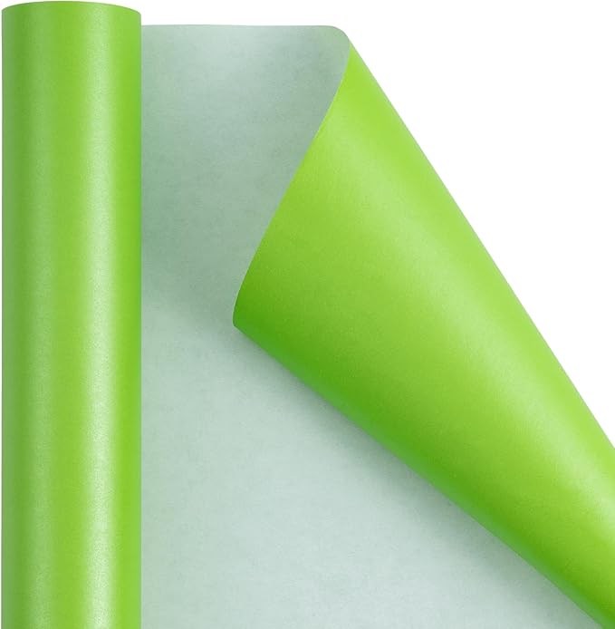 RUSPEPA Lime Green Gift Wrapping Paper - Mini Roll - Solid Color Pearly Shiny Silk Paper Perfect for Wedding, Birthday, Christmas Grinch, Baby Shower, EAster - 17 Inches X 32.8 Feet