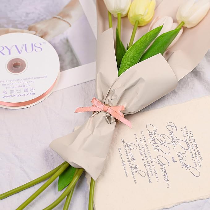 Peach Satin Ribbon, Double Faced 1/4 Inch X 50 Yards Peach Ribbon, Premium Satin Ribbon for Gift Wrapping, Crafts, Hair Bow Making, Sewing, Flower Bouquet, Wedding Party Decor