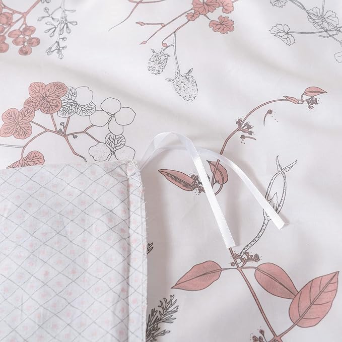 EAVD Girls Floral Duvet Cover Twin Soft White Cotton Tree Branches Floral Bedding Set with 2 Pillowcases Fresh Chic Garden Botanical Duvet Cover with Zipper Closure 4 Ties