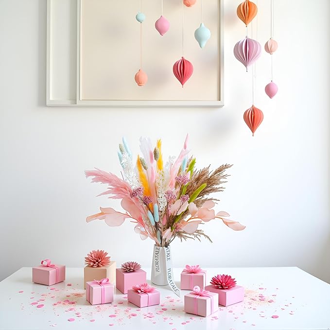 Pastel Dream Dried Flower Bouquet (No Vase) | 17'' Mini Floral Arrangement with Pink Pampas, Bunny Tail, Reed Grass & More Natural Dried Flowers β Home Wedding Decor Centerpiece