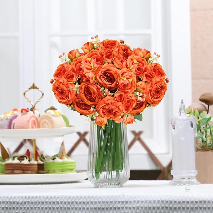 ASTRYAS 8Pcs Peonies Artificial Flowers, Orange Peony Artificial Peonies, Fall Flowers Fake Silk Peonies Artificial Flowers Peonies Bouquet for Autumn Centerpiece Table Wedding Party Home Decor