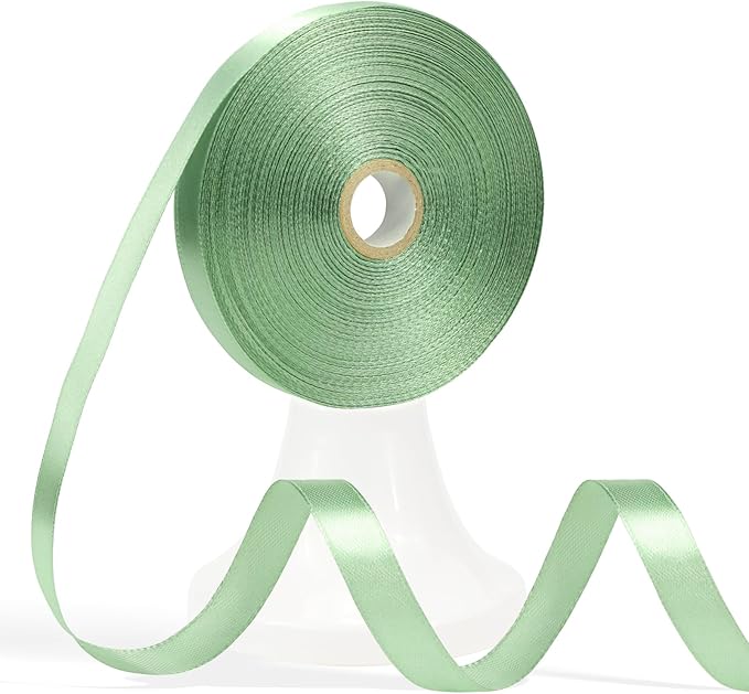 60 Yards Sage Green Ribbon 1/2 Inch, Solid Light Green Satin Ribbon for Gift Wrapping, Crafts, Flower Bouquet, Wedding, Baby Shower, Festival, Christmas, Halloween