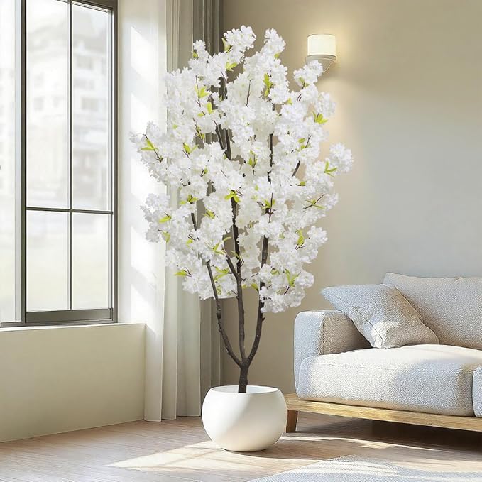 White Faux Cherry Blossom Tree Artificial Flower Tree Indoor Decor for Home Decor Gift