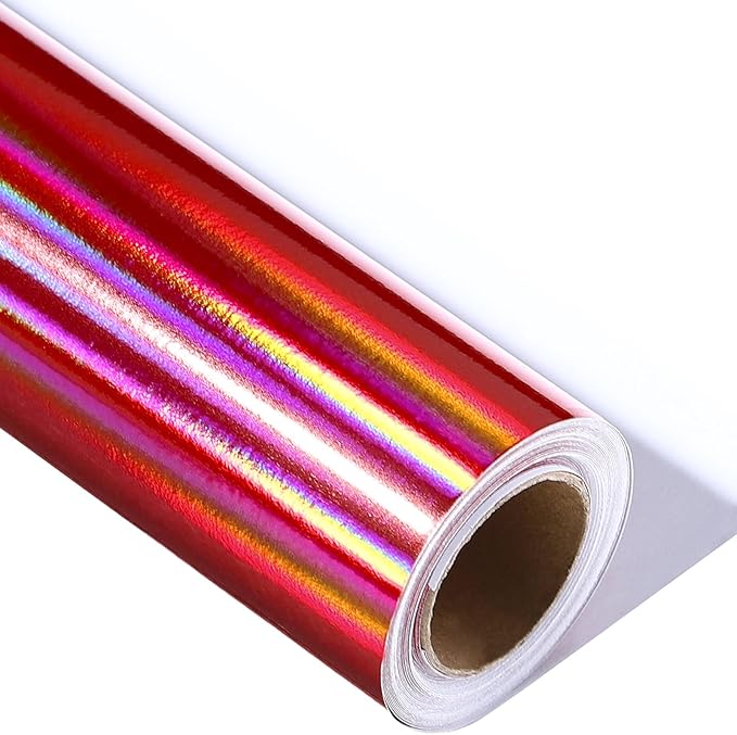 LeZakaa Red Wrapping Paper Roll - Holographic Iridescent Wrapping Paper for Birthday, Chritsmas, Holiday - 17 inches x 32.8 Feet (47.23 sq.ft.)