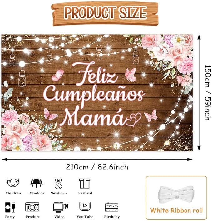 Feliz Cumpleaños Mama Backdrop Mexico Happy Birthday Mom Photography Background Best Mother Ever I Love Mom Birthday Party Decorations Banner Photo Studio Props 84 x 59inch
