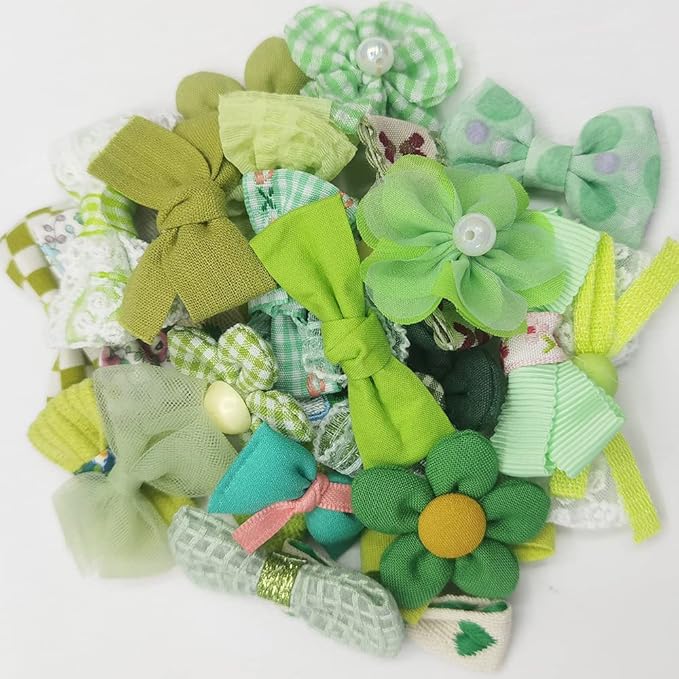 Chenkou Craft Mix Bulk Green Random 20pcs Ribbon Flowers Bows Craft Wedding Ornament Appliques (Green)
