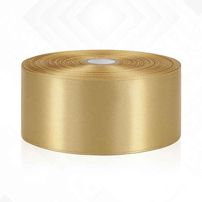 Champagne Gold Ribbon 2 Inch, 60 Yards Gold Satin Ribbon for Crafts, Gift Wrapping, Birthday Party, Flower Bouquet, Bows, Wedding and Festival Decor