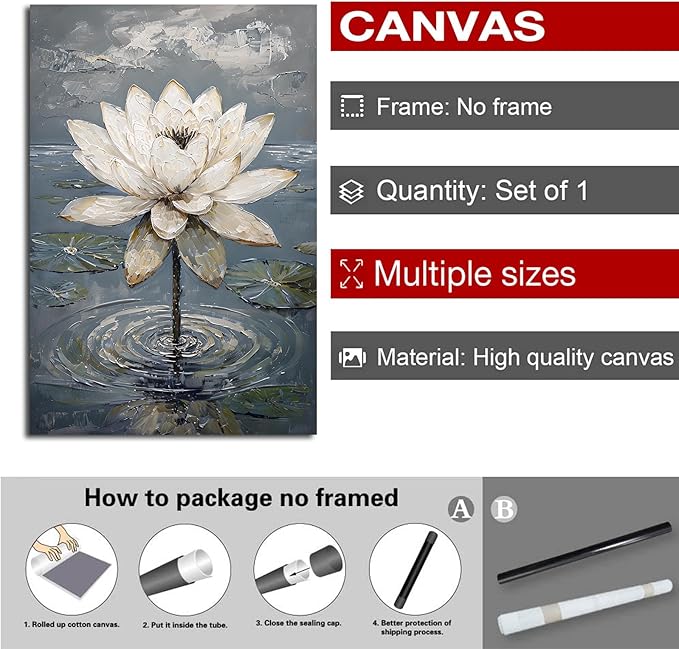 Stunning white lotus emerges from prismatic water with delicate petals background Serene aquatic wall art suitable for modern minimalist decor 8x12in Frameless